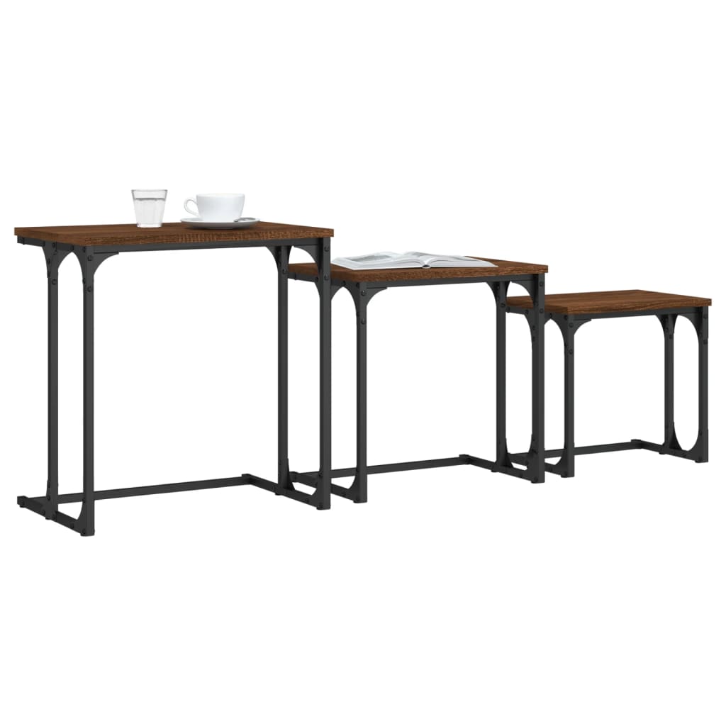 Tavolini Impilabili 3 pz Rovere Marrone in Legno Multistrato | homemem39