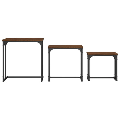 Tavolini Impilabili 3 pz Rovere Marrone in Legno Multistrato | homemem39