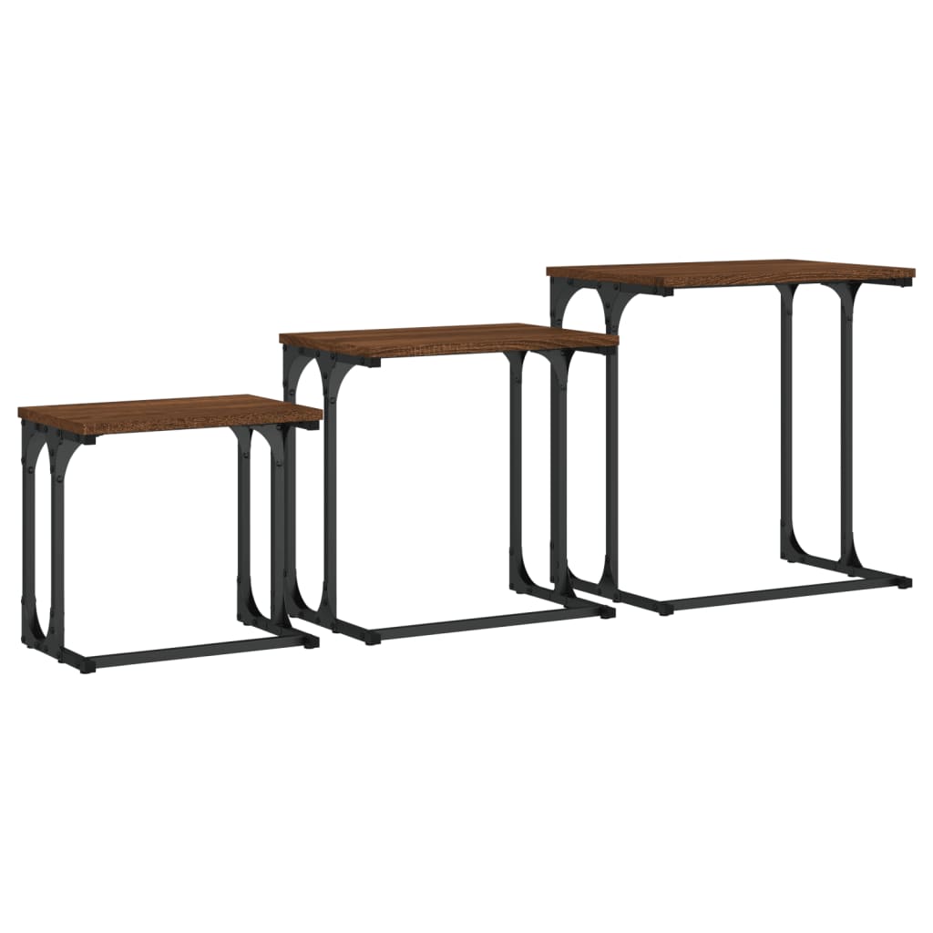 Tavolini Impilabili 3 pz Rovere Marrone in Legno Multistrato | homemem39