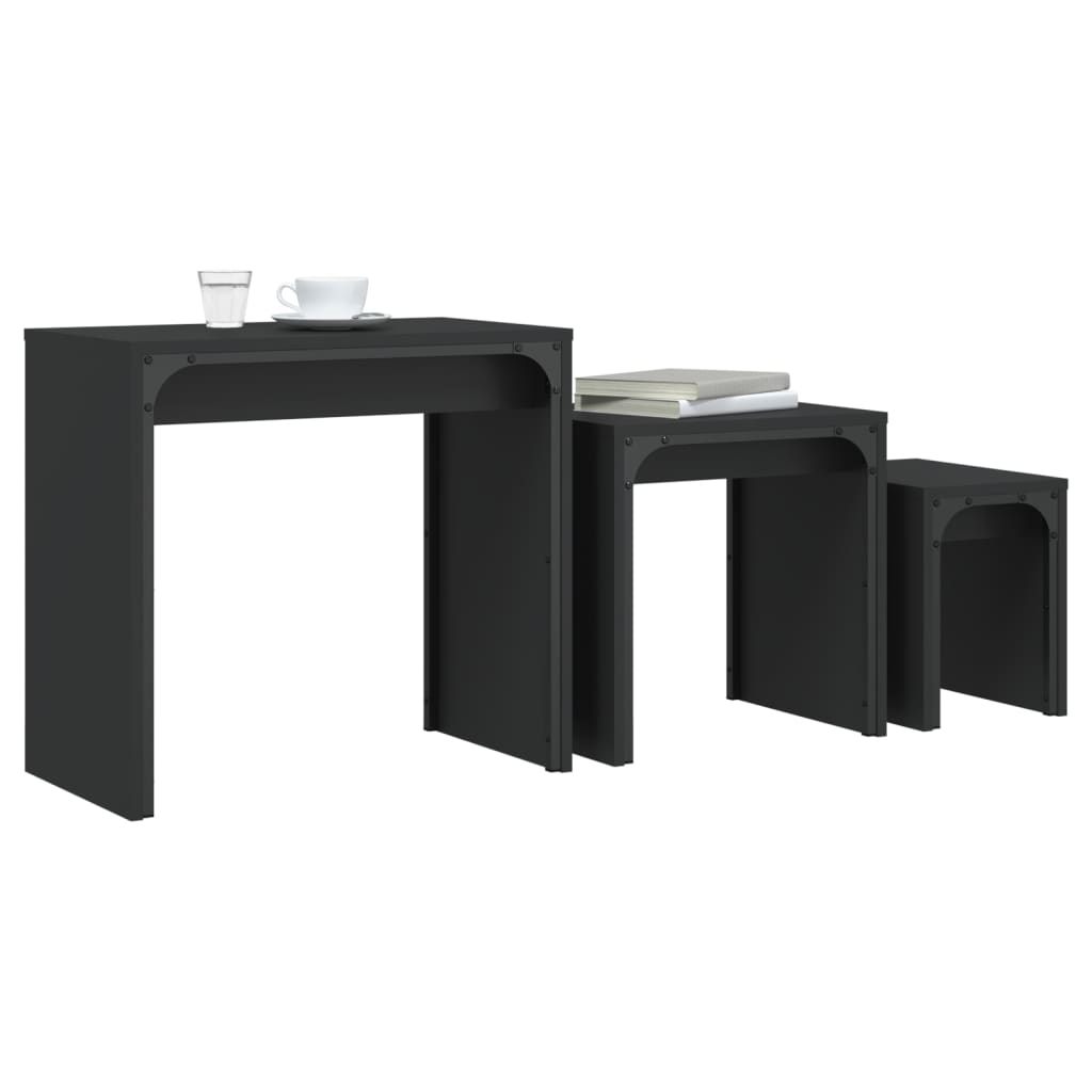 Tavolini Impilabili 3 pz Neri in Legno Multistrato | homemem39