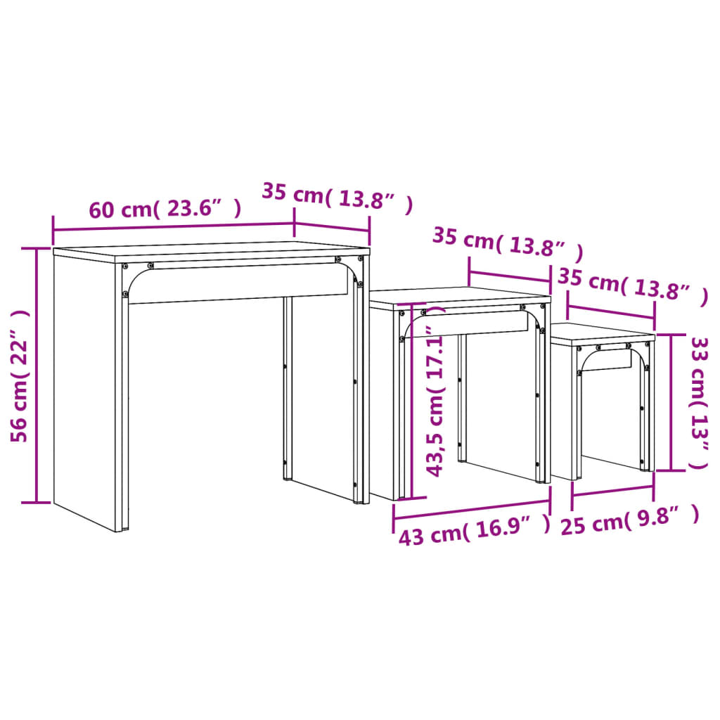 Tavolini Impilabili 3 pz Neri in Legno Multistrato | homemem39