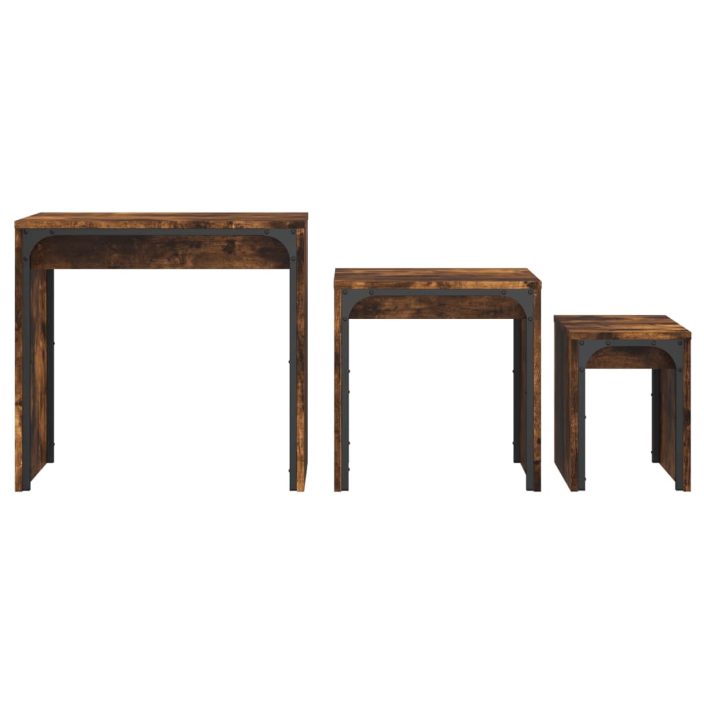 Tavolini Impilabili 3 pz Rovere Fumo in Legno Multistrato | homemem39