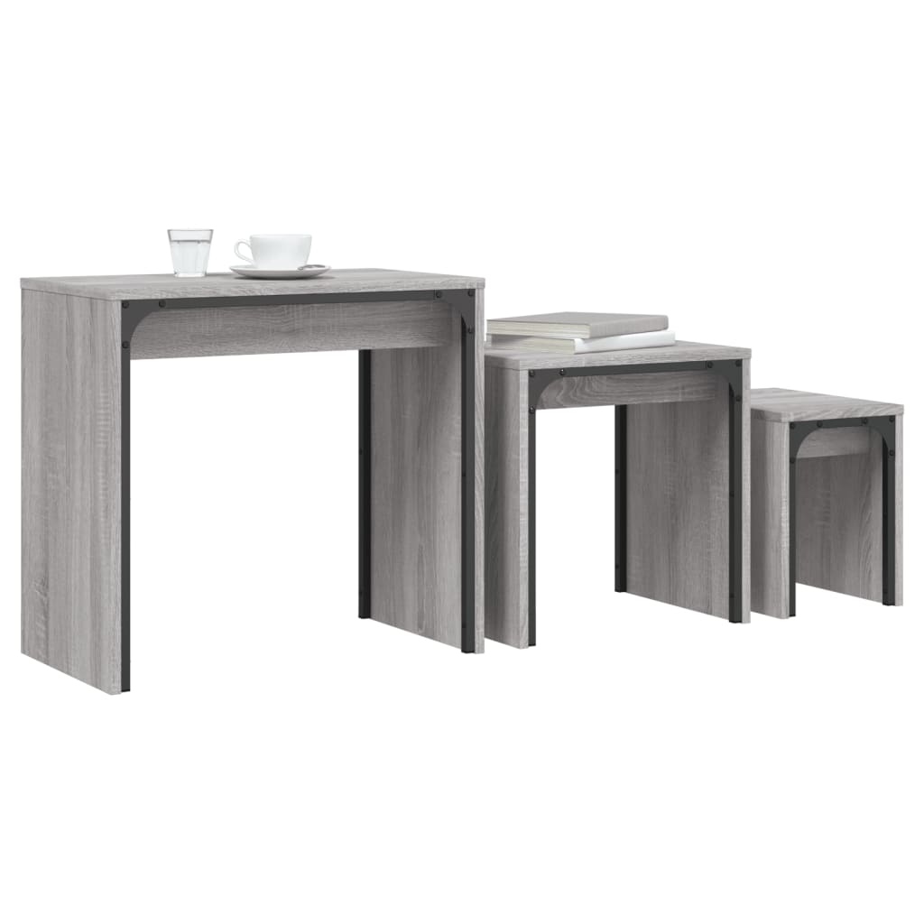 Tavolini Salotto Impilabili 3pz Grigio Sonoma Legno Multistrato | homemem39
