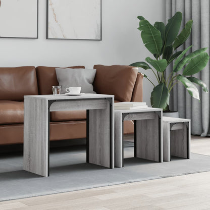 Tavolini Salotto Impilabili 3pz Grigio Sonoma Legno Multistrato | homemem39