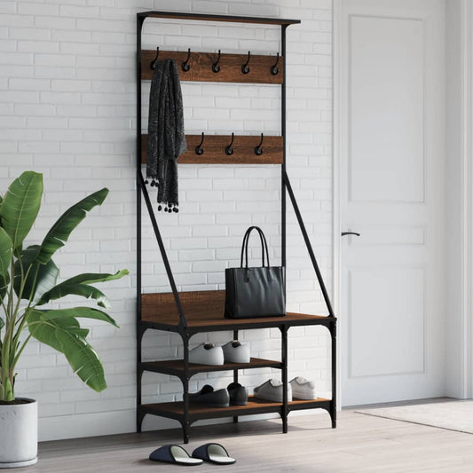 Appendiabiti con Porta Scarpe Rovere Marrone 80x40x184 cm - homemem39