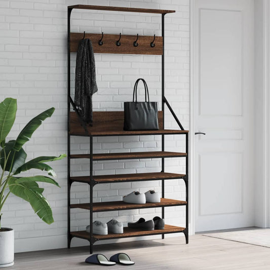 Appendiabiti con Porta Scarpe Rovere Marrone 90x34x184 cm - homemem39