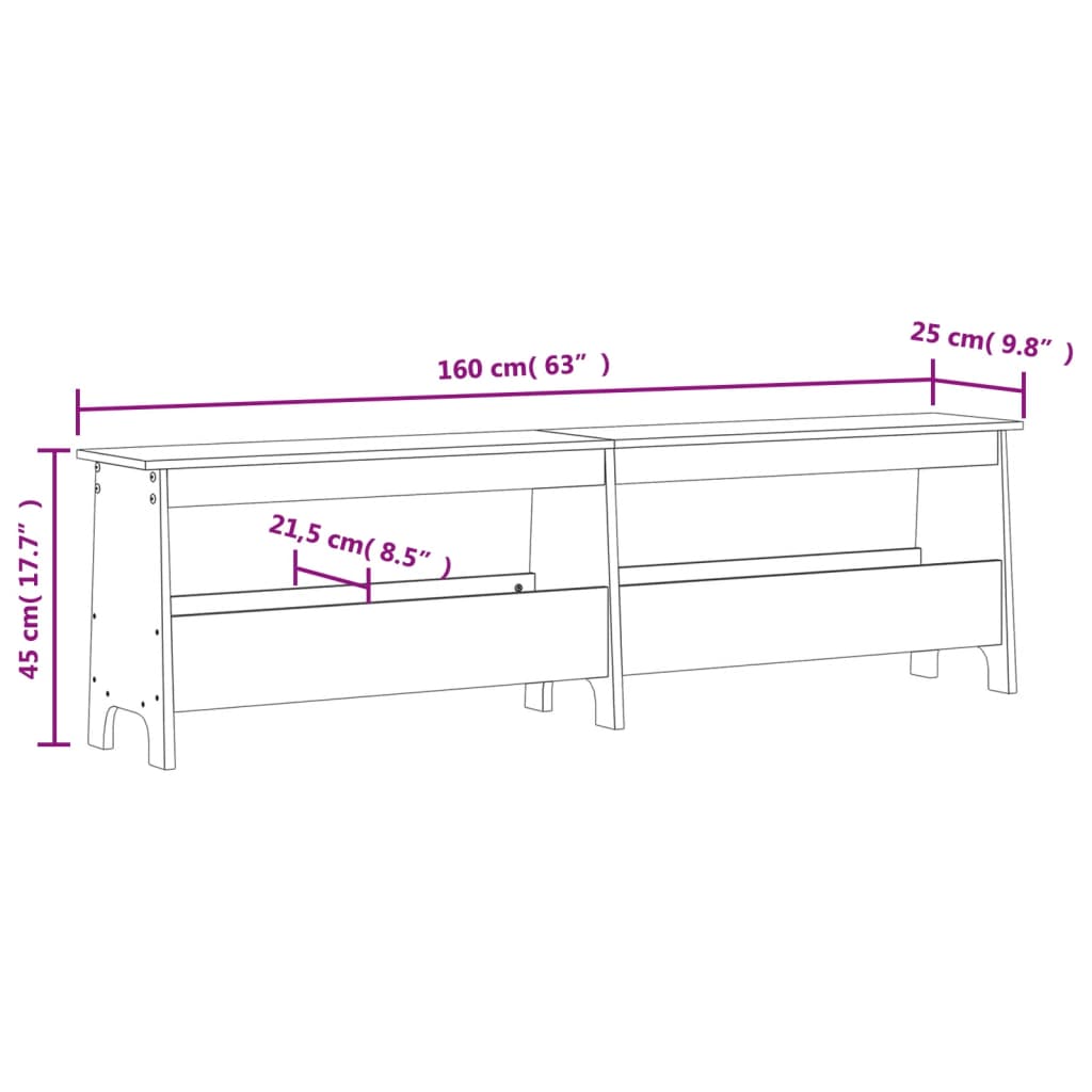 Panca da Ingresso Bianca 160x28x45 cm in Legno Massello di Pino | homemem39