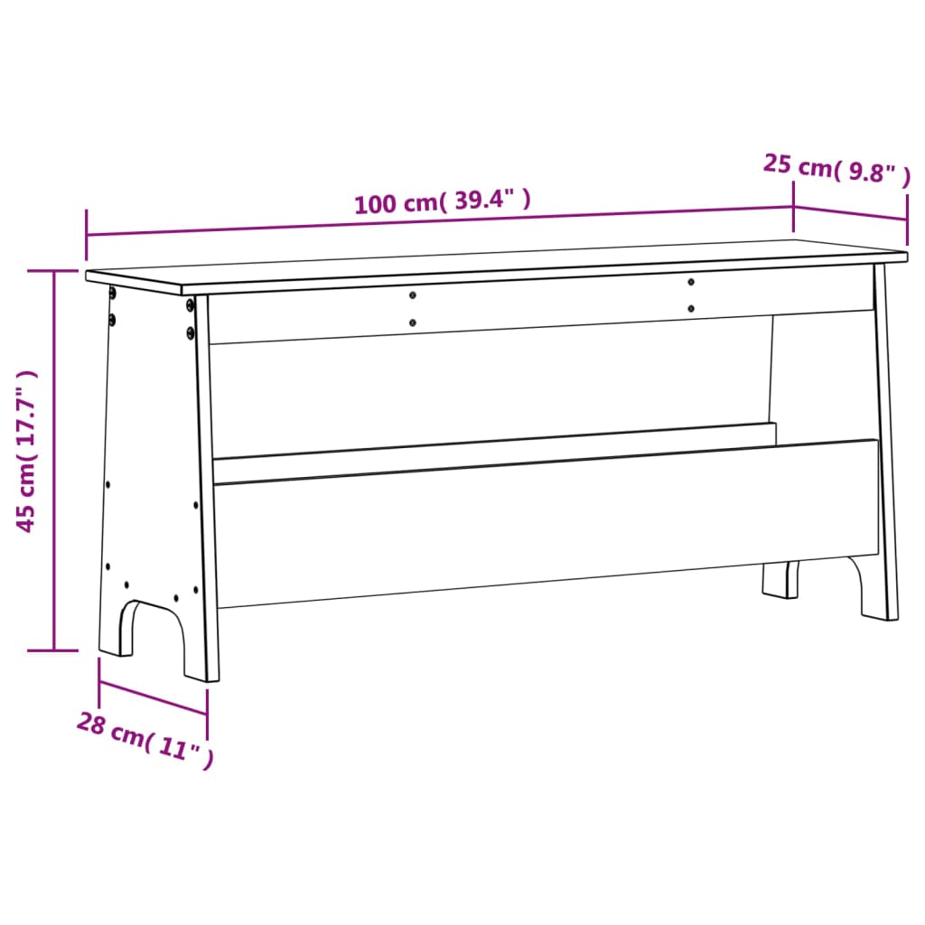Panca da Ingresso Marrone Cera 100x28x45 cm Legno Massello Pino - homemem39