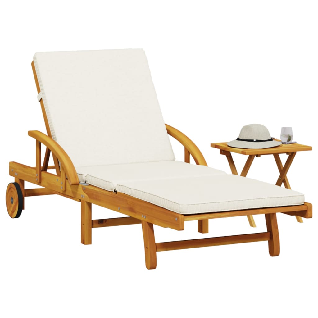 Lettino Prendisole con Cuscino e Tavolino Legno Massello Acacia - homemem39