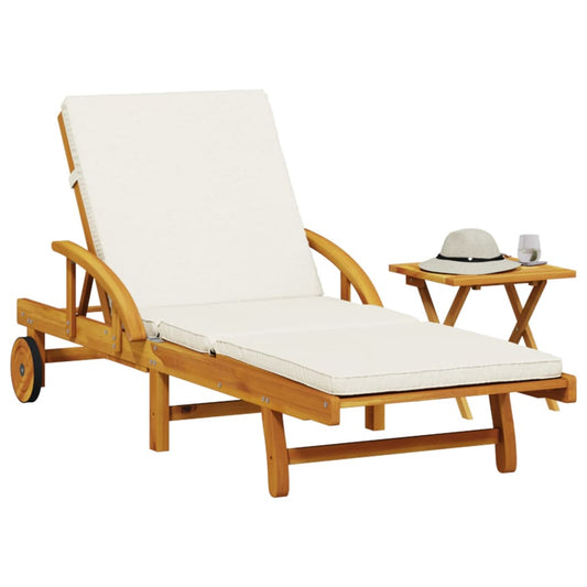 Lettino Prendisole con Cuscino e Tavolino Legno Massello Acacia - homemem39
