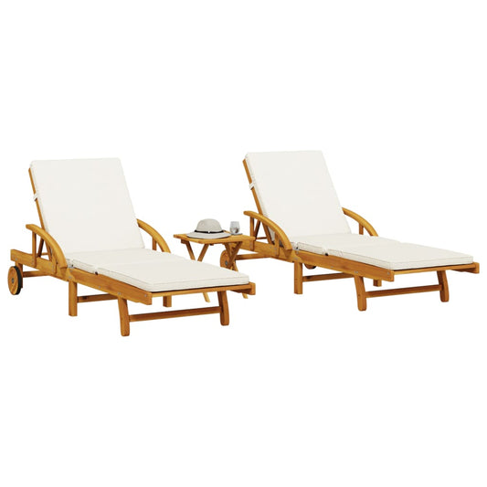 Lettini Prendisole con Tavolino 2pz in Legno Massello di Acacia - homemem39