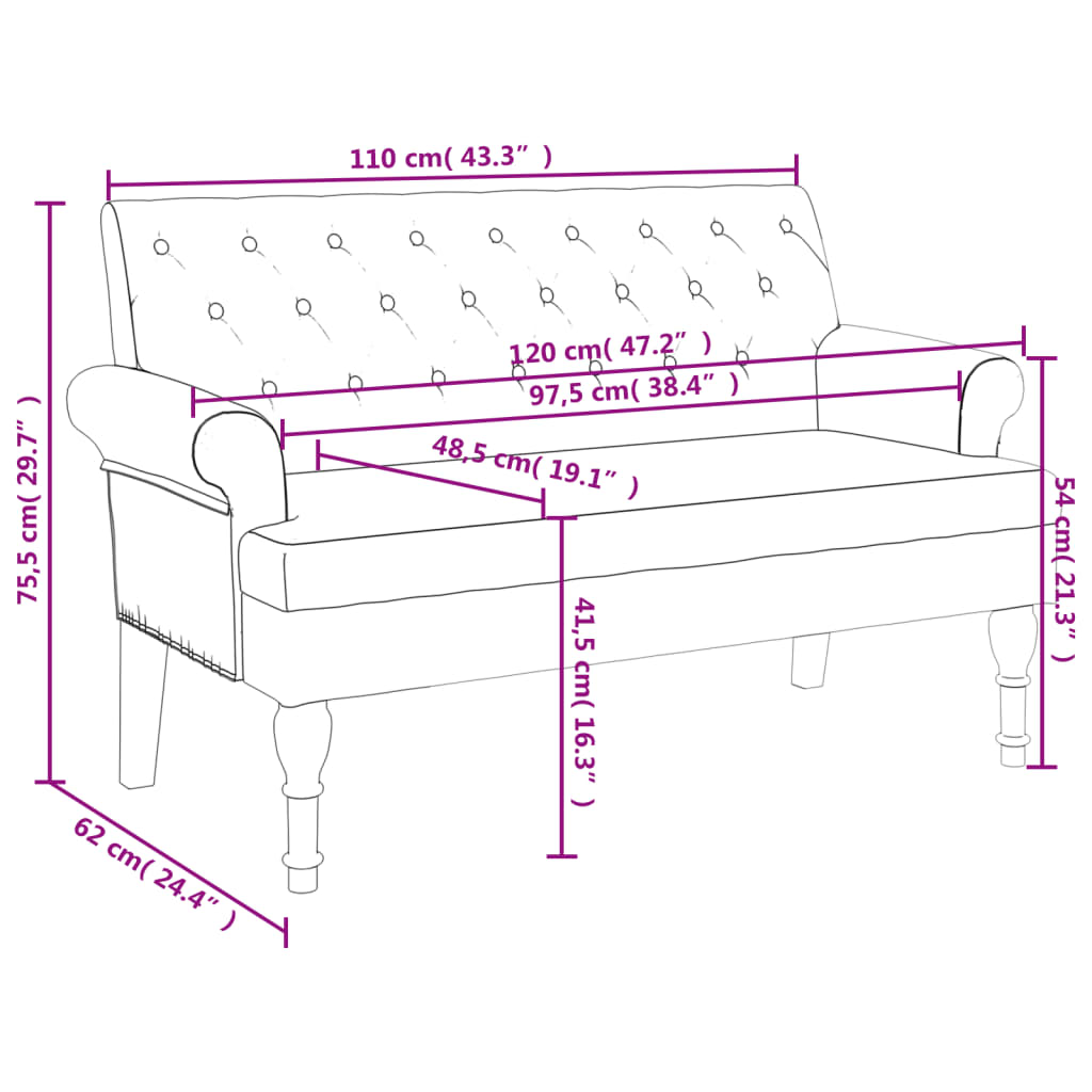 Panca con Schienale Blu 120x62x75,5 cm in Tessuto - homemem39