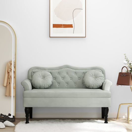 Panca con Cuscini Grigio Chiaro 120,5x65x75 cm in Velluto - homemem39