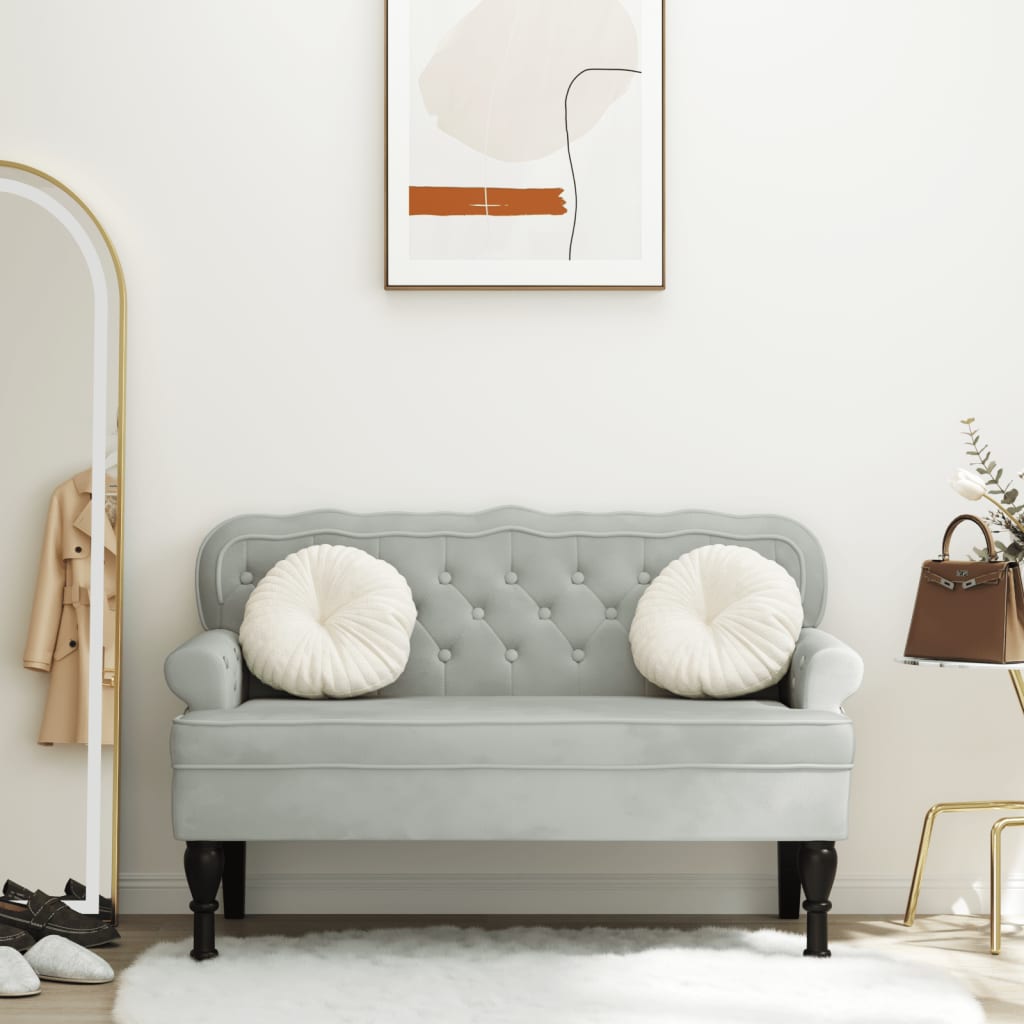 Panca con Schienale Grigio Chiaro 112x65,5x75 cm in Velluto - homemem39