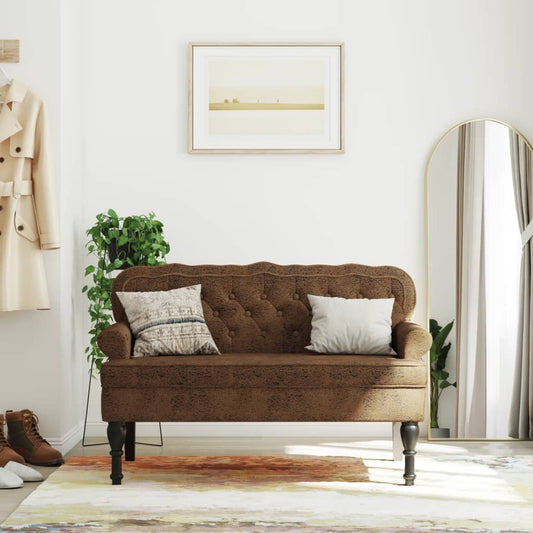 Panca con Schienale Marrone 119,5x64,5x75 cm in Scamosciato - homemem39