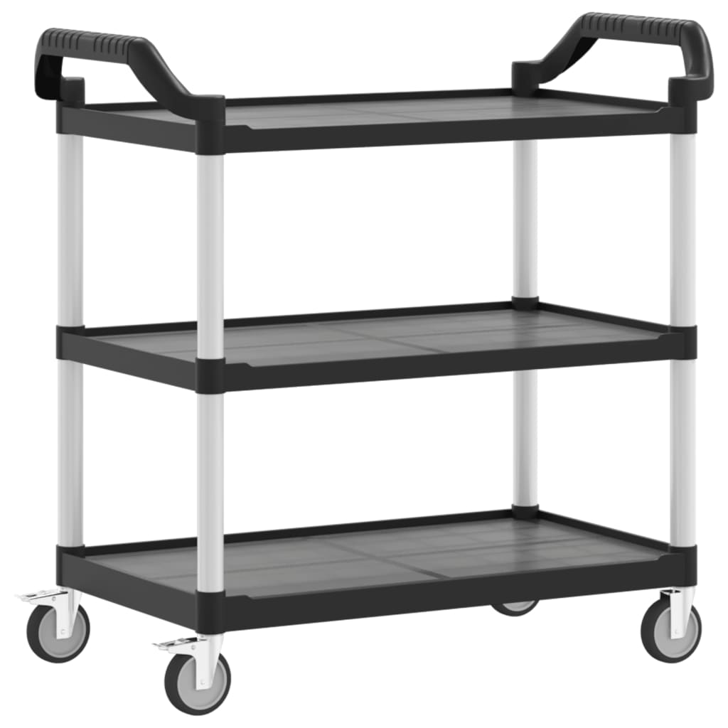 Trolley with 3 Black Shelfs 99x50x96 cm in Aluminium