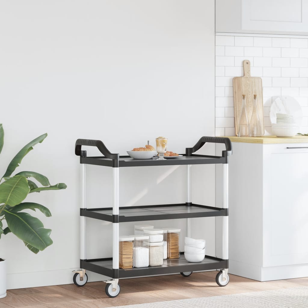 Trolley with 3 Black Shelfs 99x50x96 cm in Aluminium