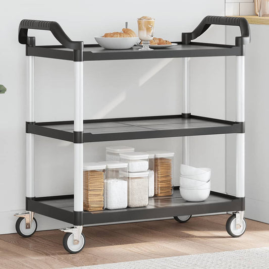 Trolley with 3 Black Shelfs 99x50x96 cm in Aluminium