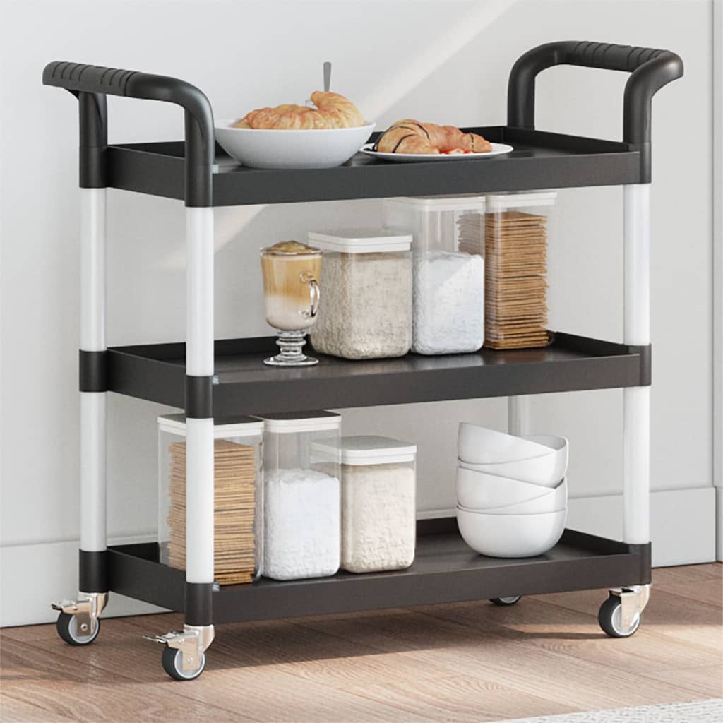 Carrello a 3 Ripiani Nero 77x34x72 cm in Alluminio - homemem39