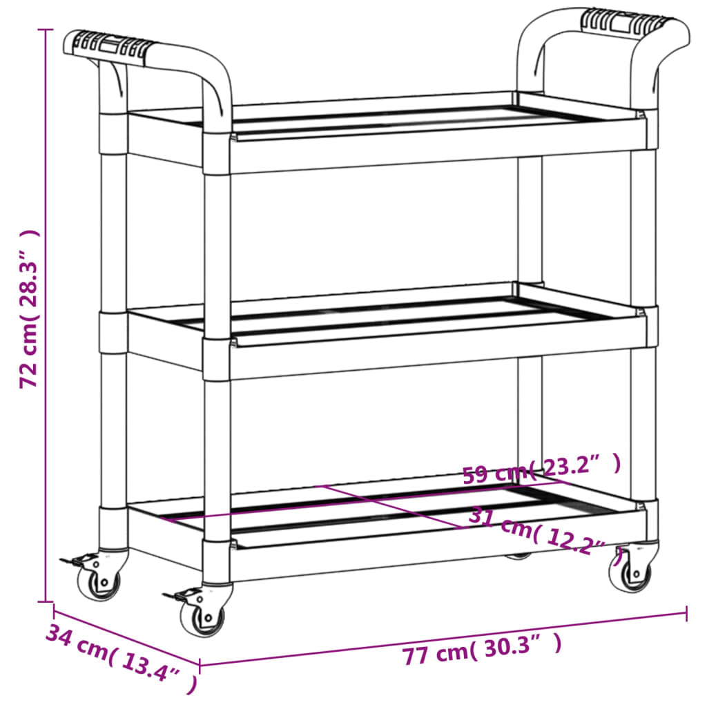 Carrello a 3 Ripiani Grigio 77x34x72 cm in Alluminio - homemem39