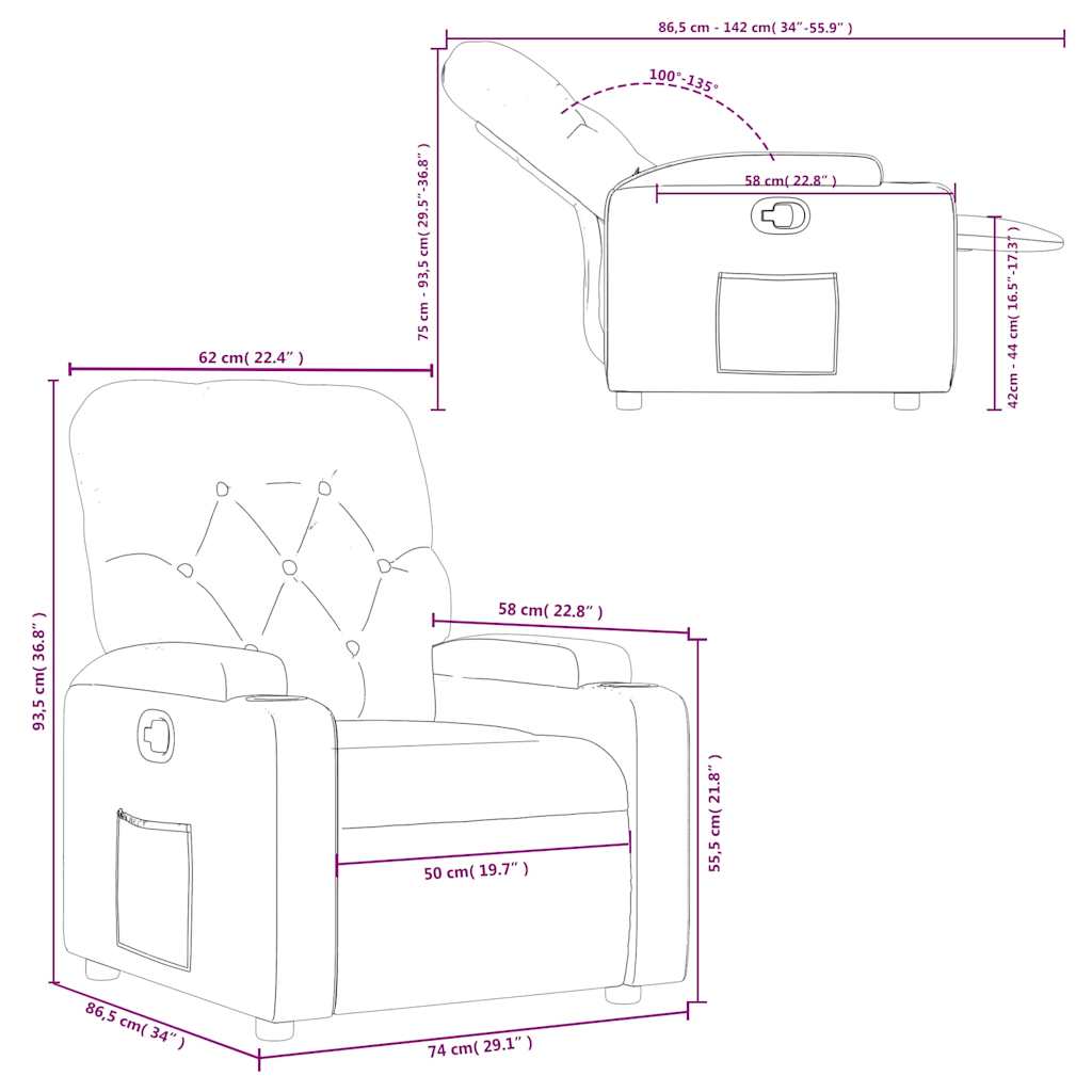 Poltrona Reclinabile in Tessuto Grigio Scuro - homemem39