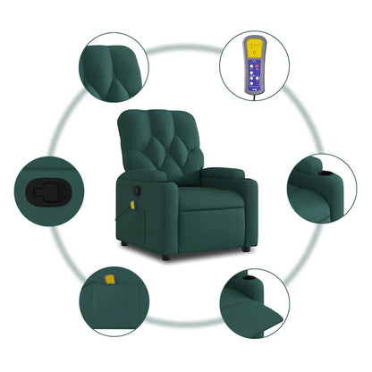 Poltrona Massaggiante Reclinabile Verde Scuro in Tessuto | homemem39