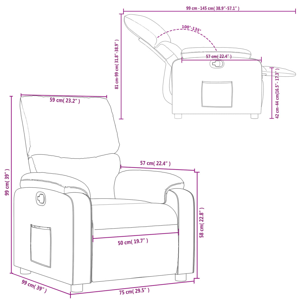 Reclining Armchair in Light Gray Fabric