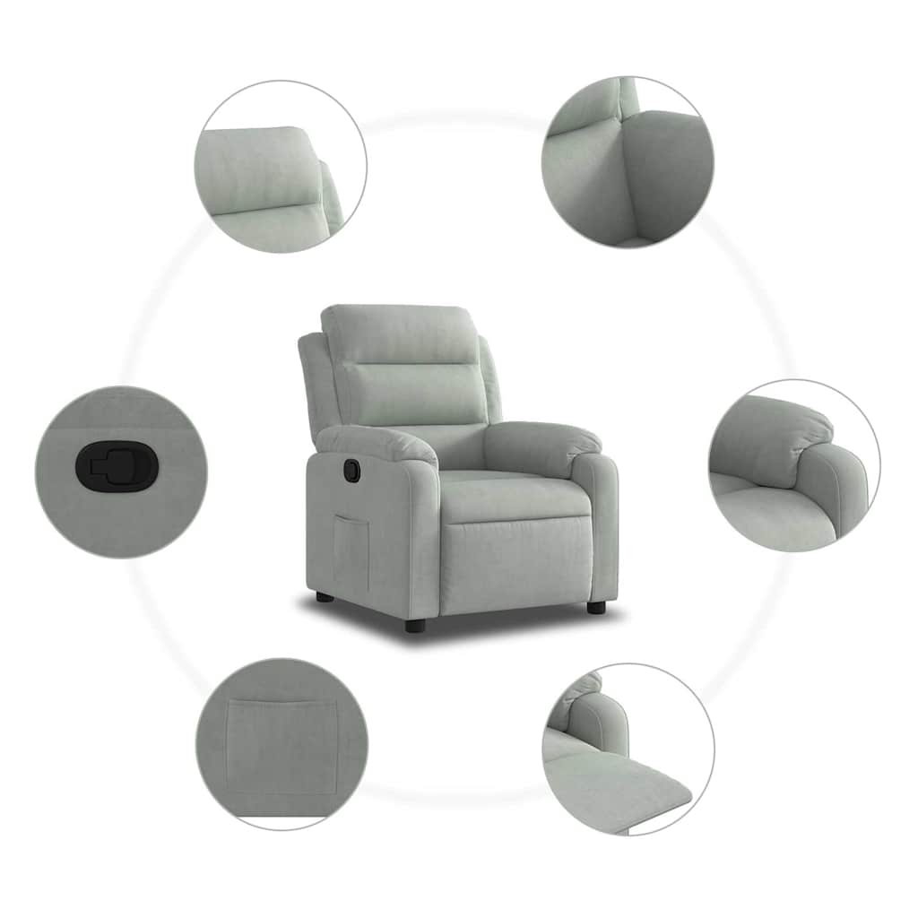 Poltrona Reclinabile Grigio Chiaro in Velluto | homemem39