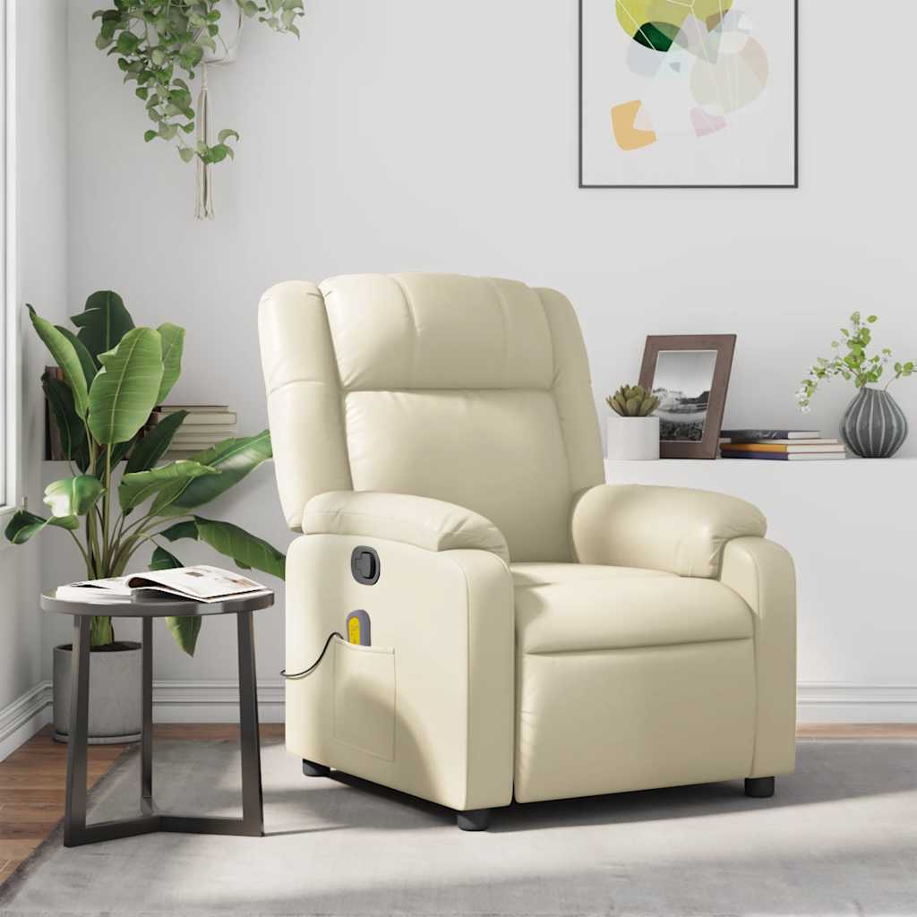 Poltrona da Massaggiante Reclinabile Crema Similpelle | homemem39