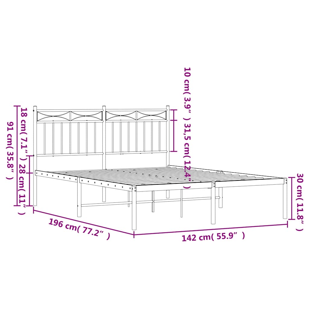 Giroletto con Testiera Metallo Bianco 135x190 cm | homemem39