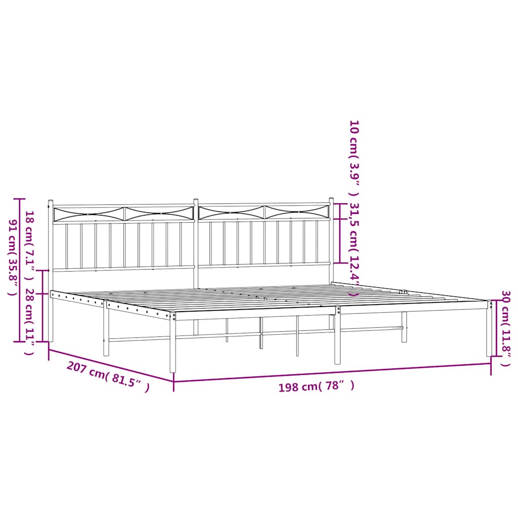 Giroletto con Testiera Metallo Bianco 193x203 cm | homemem39