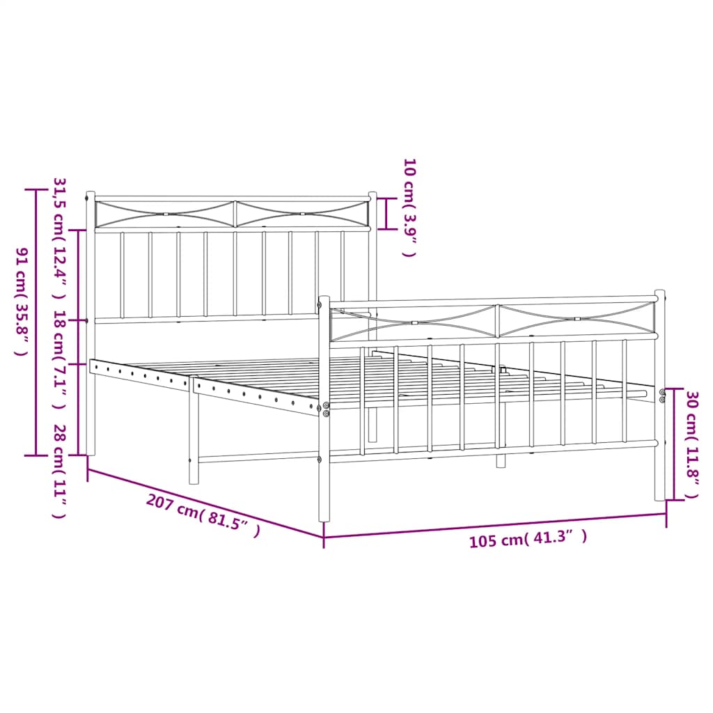 Giroletto con Testiera e Pediera Metallo Bianco 100x200 cm | homemem39