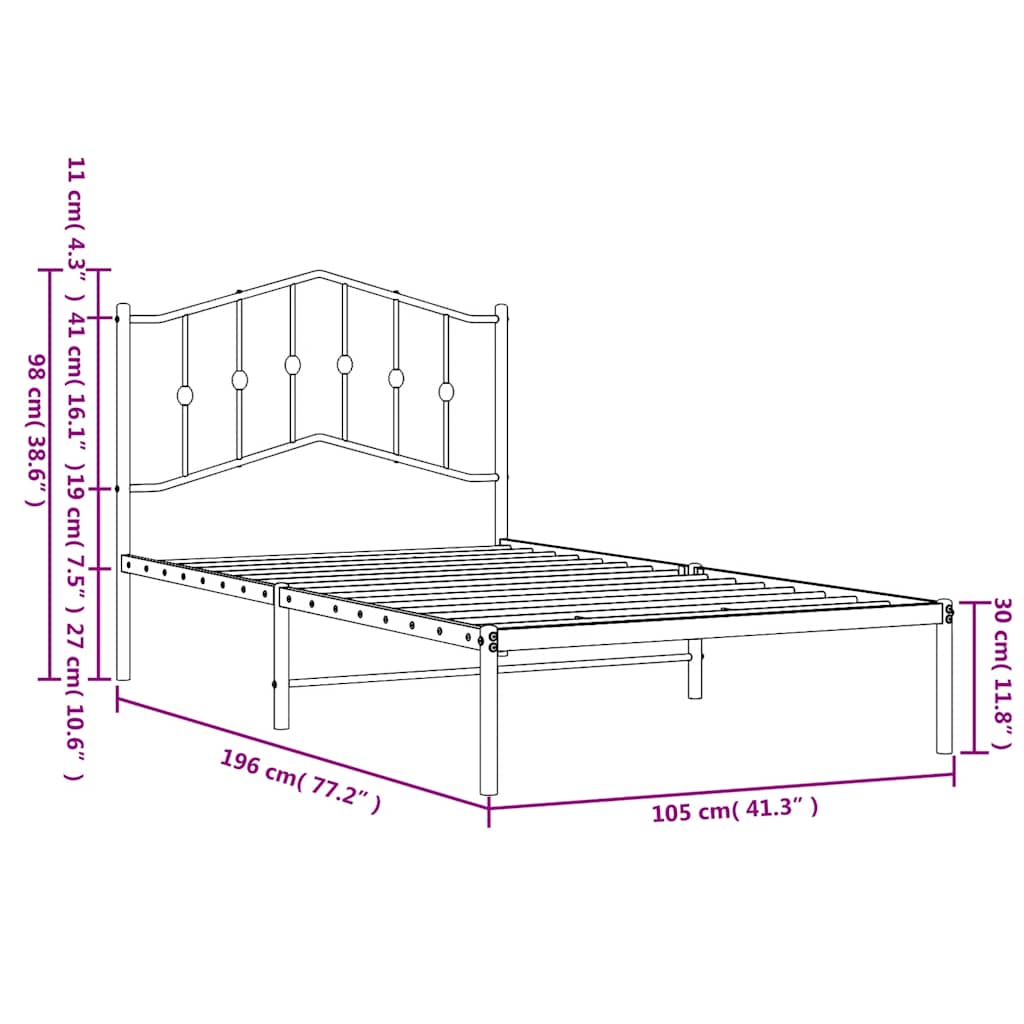 Giroletto con Testiera in Metallo Nero 100x190 cm | homemem39