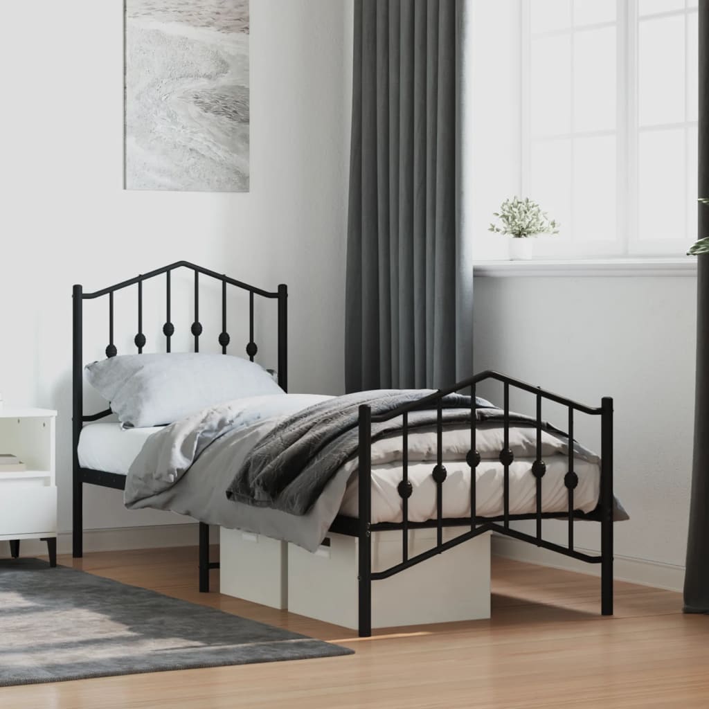 Giroletto con Testiera e Pediera Metallo Nero 75x190 cm | homemem39