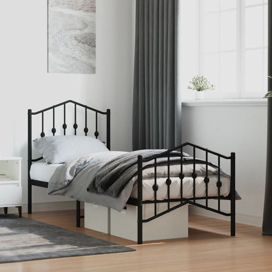 Giroletto con Testiera e Pediera Metallo Nero 75x190 cm | homemem39