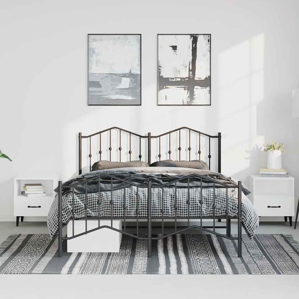 Giroletto con Testiera e Pediera Metallo Nero 135x190 cm | homemem39
