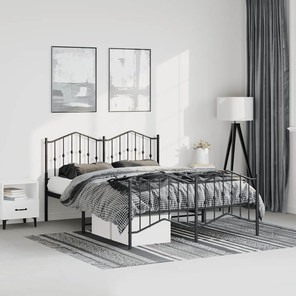 Giroletto con Testiera e Pediera Metallo Nero 135x190 cm | homemem39