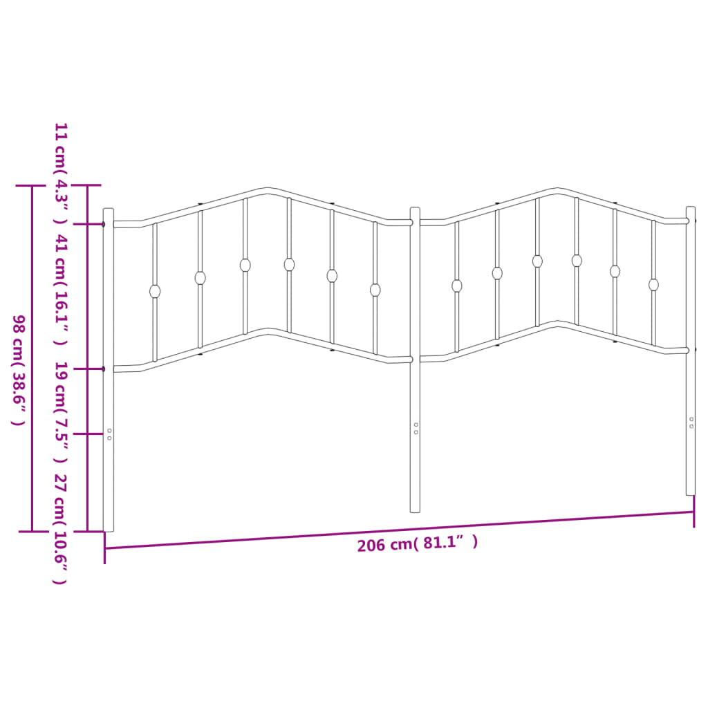 Testiera in Metallo Nero 200 cm - homemem39