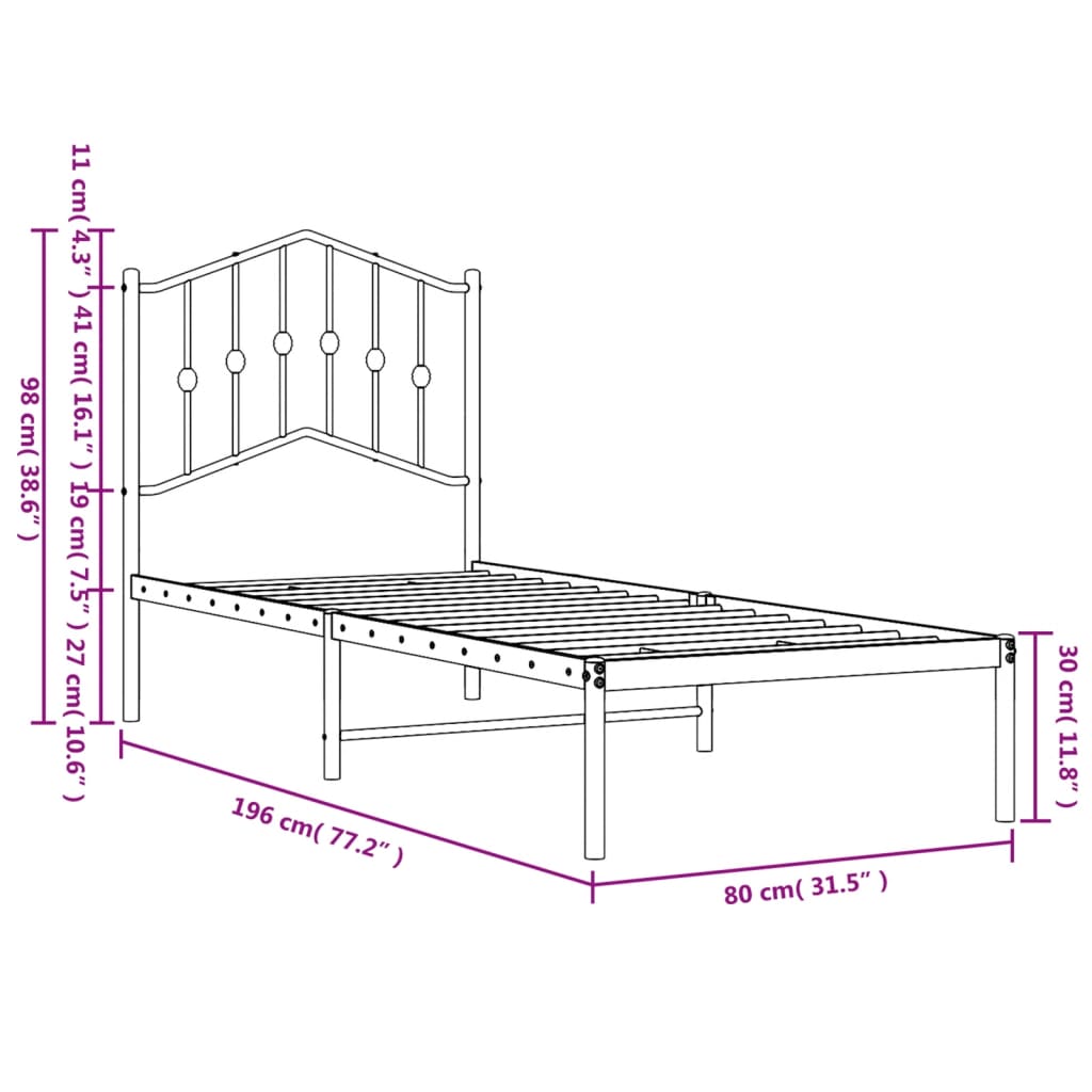 Giroletto senza Materaso con Testiera Metallo Bianco 75x190 cm | homemem39