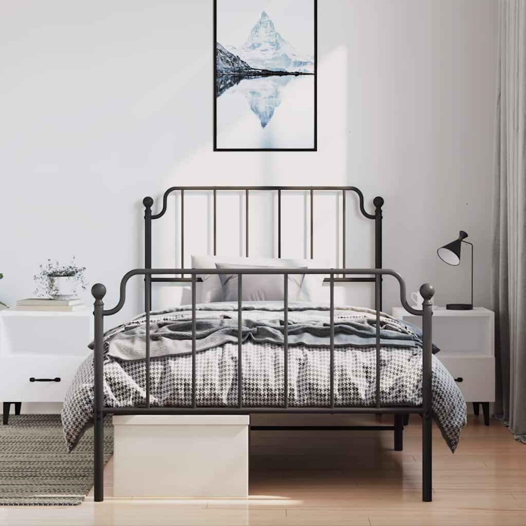 Giroletto con Testiera e Pediera Metallo Nero 100x200 cm | homemem39