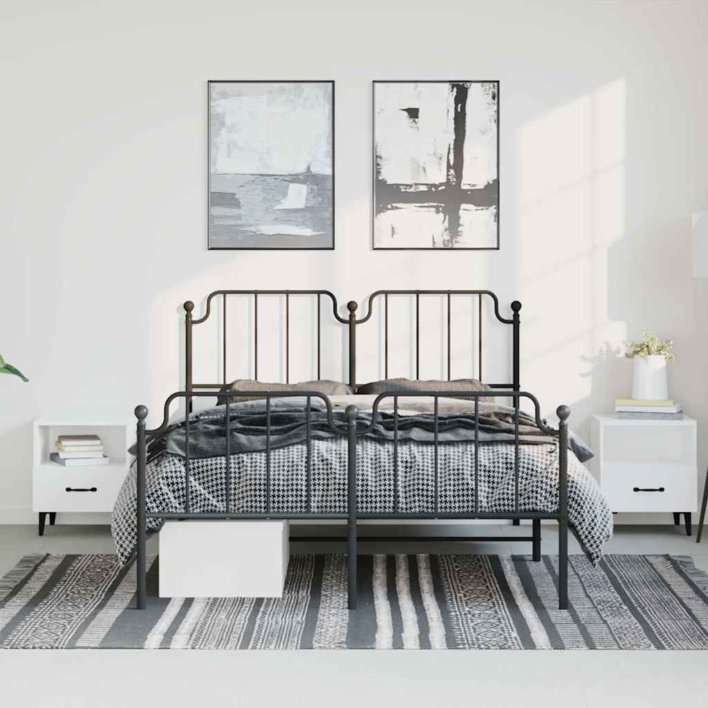Giroletto con Testiera e Pediera Metallo Nero 135x190 cm | homemem39