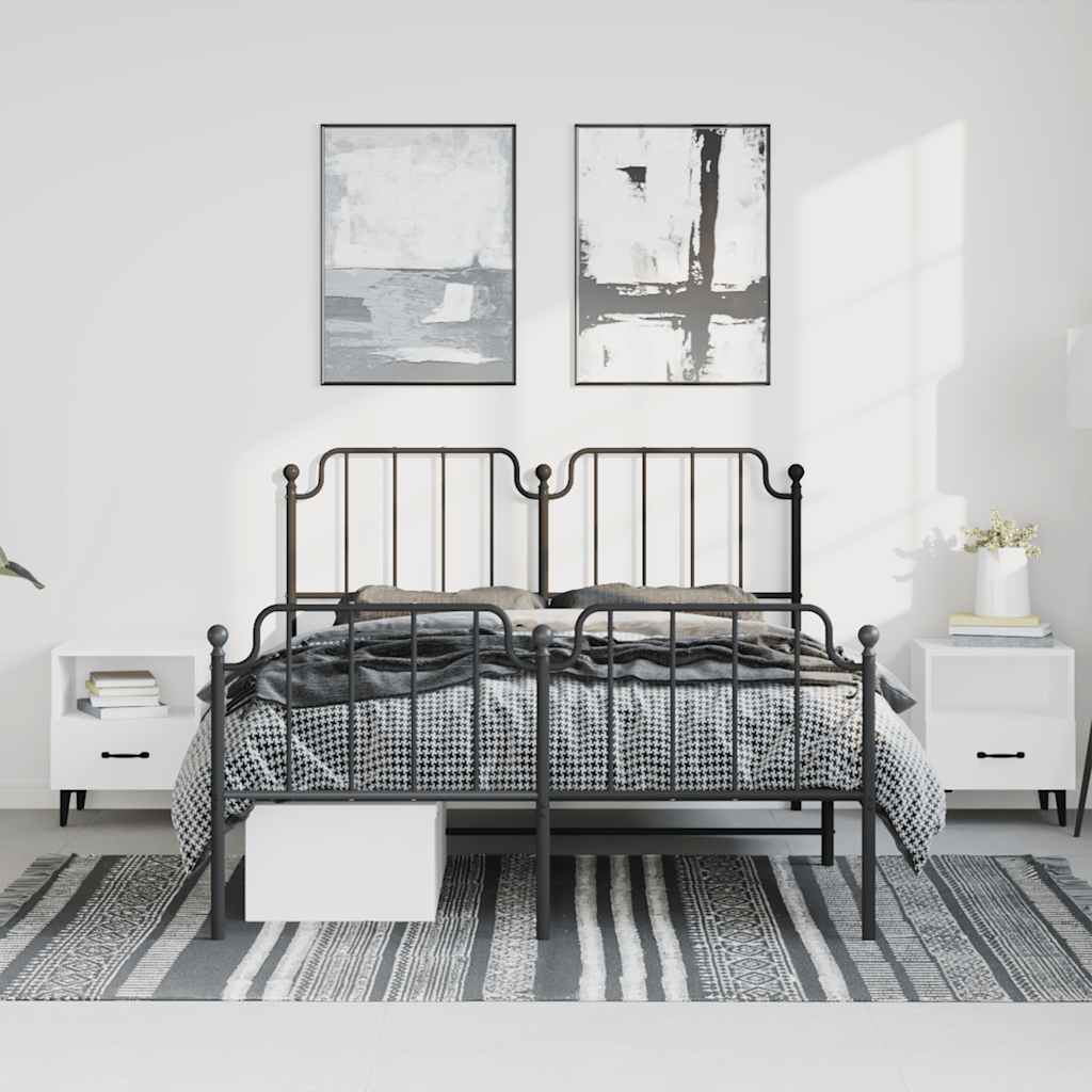 Giroletto con Testiera e Pediera Metallo Nero 150x200 cm | homemem39