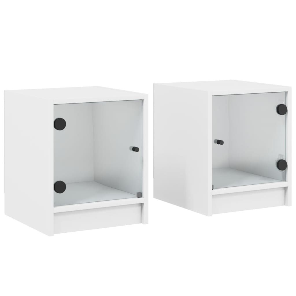 Comodini con Ante in Vetro 2pz Bianco 35x37x42 cm - homemem39