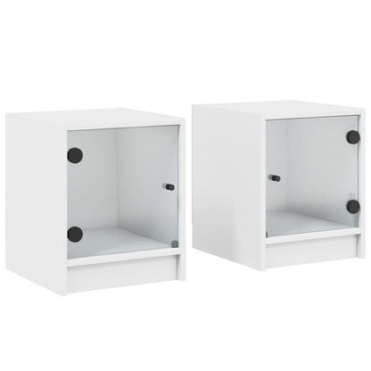 Comodini con Ante in Vetro 2pz Bianco 35x37x42 cm - homemem39
