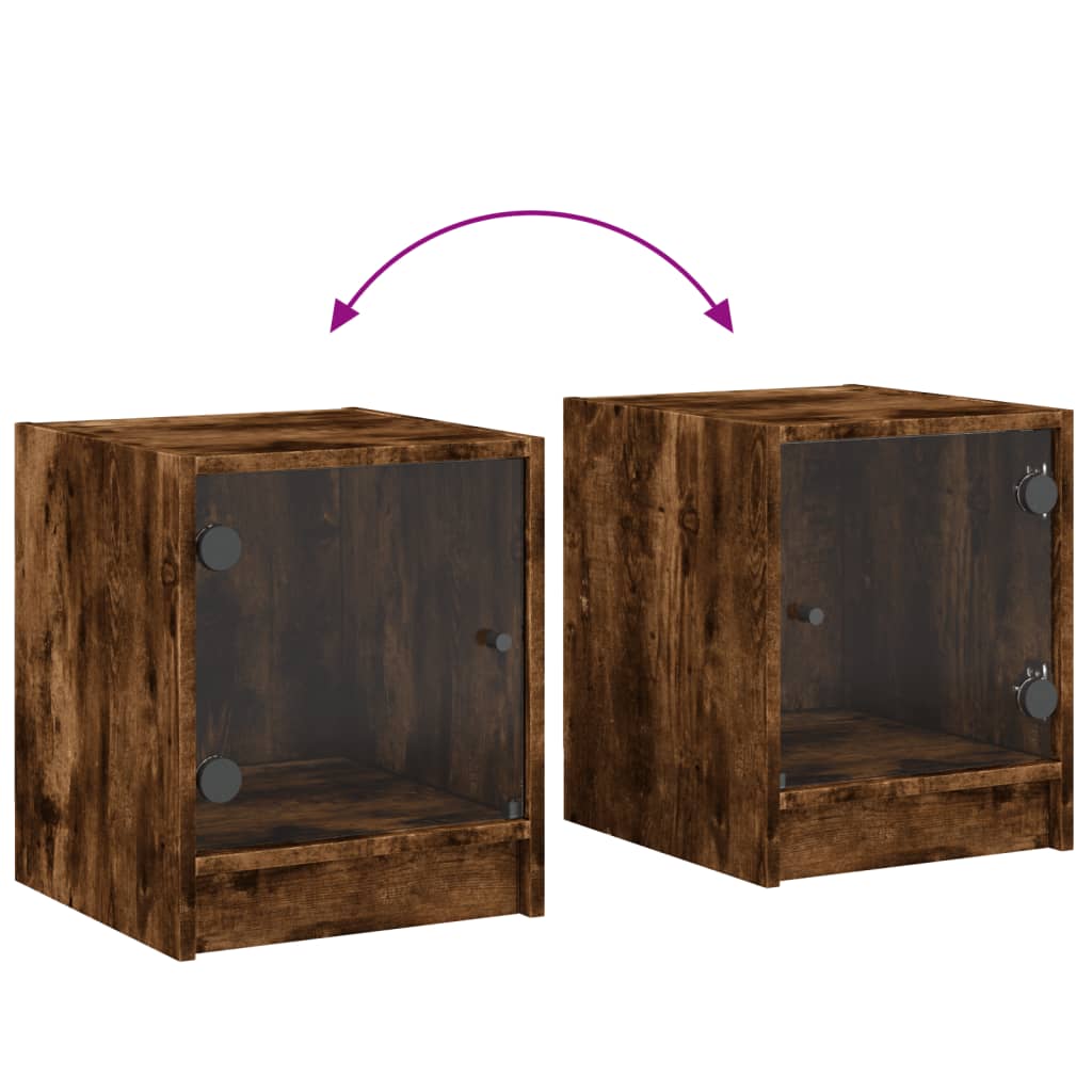 Comodino con Anta in Vetro Rovere Fumo 35x37x42 cm - homemem39