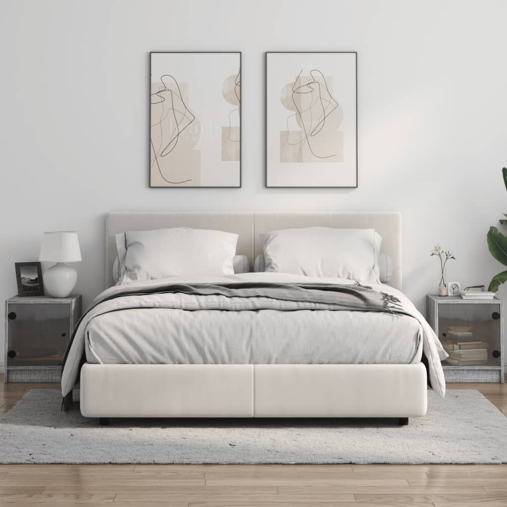 Comodini con Ante in Vetro 2pz Grigio Sonoma 35x37x42 cm - homemem39