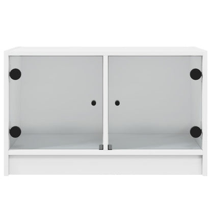 Mobile Porta TV con Ante in Vetro Bianco 68x37x42 cm - homemem39