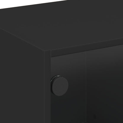 Mobile Porta TV con Ante in Vetro Nero 68x37x42 cm