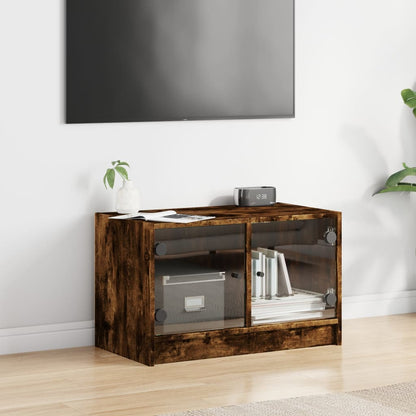 Mobile Porta TV con Ante in Vetro Rovere Fumo 68x37x42 cm - homemem39