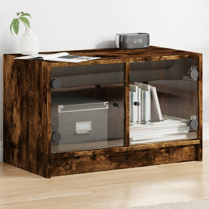 Mobile Porta TV con Ante in Vetro Rovere Fumo 68x37x42 cm - homemem39